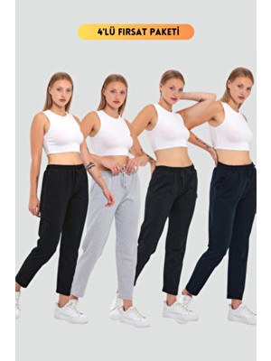 Mmetalic Siyah-Lacivert-Gri-Antrasit 4'lü Kadın Lacivert Klasik Cepli Eşofman Altı