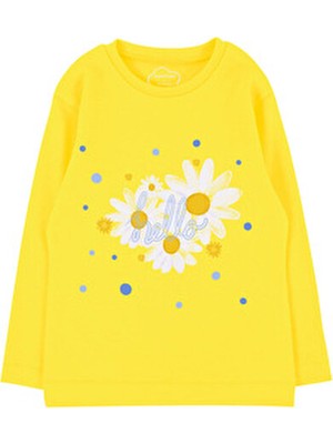 Bubuga Kız Çocuk %100 Pamuk Sarı Renk Papatya Baskılı Uzun Kol Tshirt