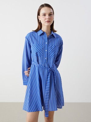 Lc Waikiki Yeni Sezon Gömlek Yaka Çizgili Poplin Elbise