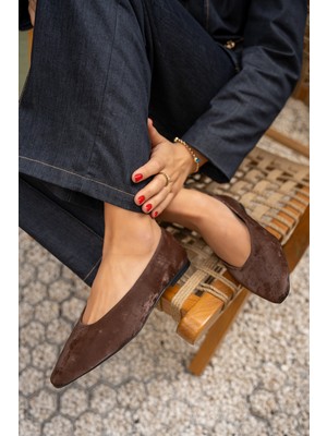 Laminta Joset Acı Kahve Küt Burun Düz Kadın Babet