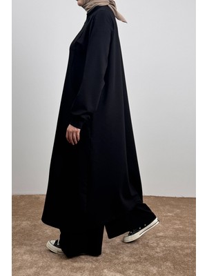 Ande Tesettür Kesik Cep Sweat Takım - Siyah