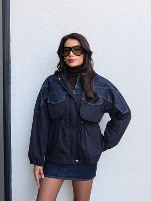 Esra Helvacı Denim Garnili Bel Büzgülü Mont