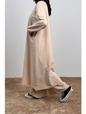 Ande Tesettür Kesik Cep Sweat Takım - Bej