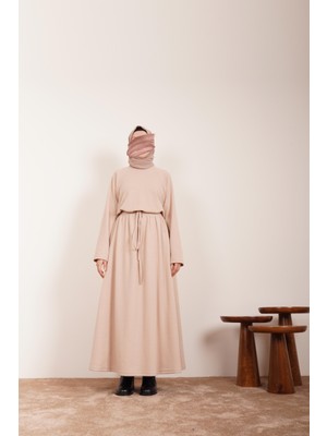 Ande Tesettür Triko Etekli Takım - Bej