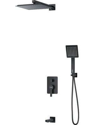 Casa Kare Ankastre Sistem 3 Yönlü Siyah Duş Seti