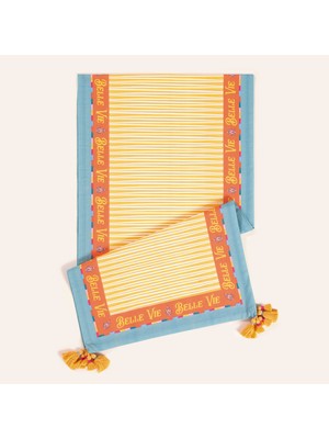 Zsa Zsa Zsu Nilüfer Dijital Baskılı Püsküllü Pamuk Runner 50x180 Cm Sarı