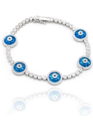 Midyat Nurtaş Gümüş Su Yolu Model Mavi Nazarlık Taşlı 925 Ayar Gümüş Kadın Bileklik 201024744