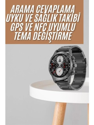 Ceylan Adam Akıllı Saat Çelik Kordon Çağrı Cevaplama Amoled Ekran Titreşimli Uyku ve Sağlık Takibi