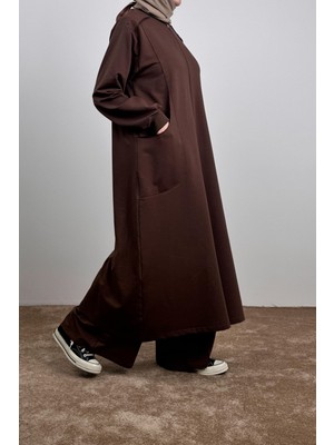 Ande Tesettür Kesik Cep Sweat Takım - Acı Kahve