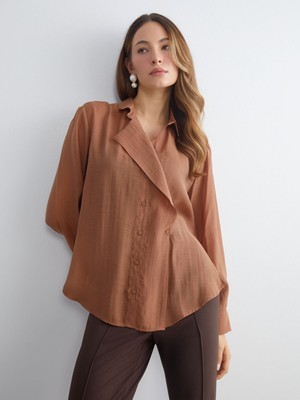 Lc Waikiki Yeni Sezon Büyük Beden Kruvaze Yaka Kadın Gömlek Tunik