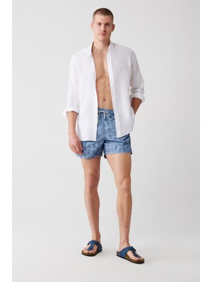 AVVA Erkek Gri Küçük Ahtapot Baskılı Deniz Şortu A31Y3815