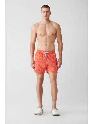 AVVA Erkek Turuncu Çiçek Baskılı  Deniz Şortu A31Y3809