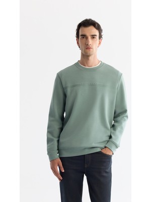AVVA Erkek Mint Yeşil Bisiklet Yaka Pamuklu Baskılı Elastan Regular Fit Sweatshirt A42Y1267