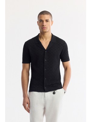 Avva Erkek Siyah Apaj Yaka Pamuklu Triko Regular Fit T-Shirt A51Y5090