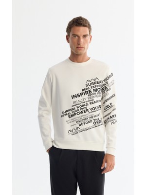 Avva Erkek Ekru Bisiklet Yaka Pamuklu Baskılı Regular Fit Sweatshirt A42Y1285
