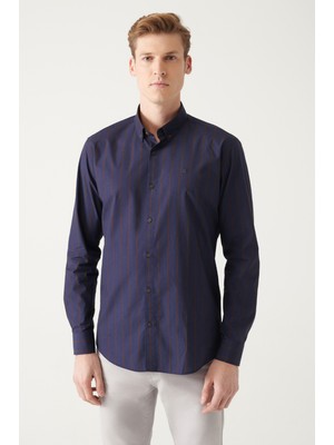 AVVA Erkek Lacivert Çizgili Gömlek A31Y2002