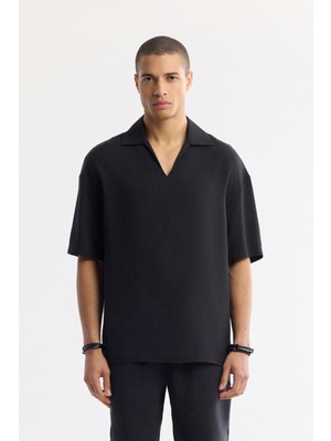 Avva Erkek Siyah Polo Yaka Soft Touch Kısa Kol Comfort Fit Gömlek A51Y2140