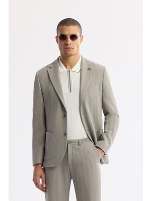 AVVA Erkek Gri Mono Yaka Viskon Karışımlı Hafif Bi-Stretch Blazer Comfort Slim Fit Ceket A51Y4011