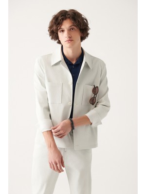 AVVA Erkek Açık Gri Armürlü Astarsız Klasik Yaka Mont A31Y6019