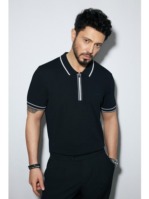 Avva Erkek Siyah Polo Yaka Dokulu Rayon Triko Regular Fit T-Shirt A51Y5165