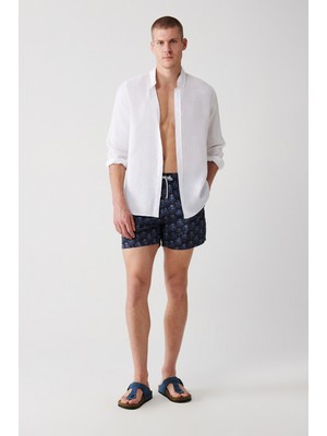 AVVA Erkek Lacivert Küçük Ahtapot Baskılı Deniz Şortu A31Y3815