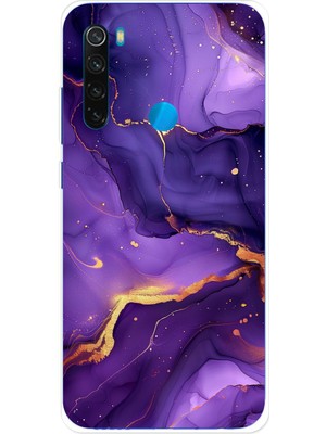 TechTree Redmi Note 8 Uyumlu Ametist Taşı Mor Mermer Baskılı Silikon Kılıf