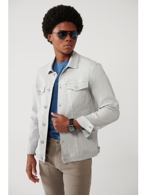 AVVA Erkek Gri Klasik Yaka Garment Dyed Cepli Comfort Fit Denim Ceket A41Y6020