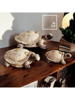 İki Yedi Konsept Karetta Karetta Kaplumbağa 3'lü Dekoratif Obje Seti Ev Hediyesi Dekorasyon Ürünleri Biblo Grubu