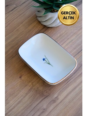 Tabak Evi Porselen Natura Iris Altın Yaldızlı Dikdörtgen Kayık Tabak 14X9,8CM Tekli