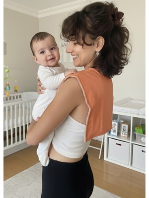 Joyous Mom & Kids Organik Pamuk Müslin ve Havlu Tabanlı Çift Yönlü Kullanm Omuz Bezi Ağız Ter Mendili Omuz Örtüsü 2'li