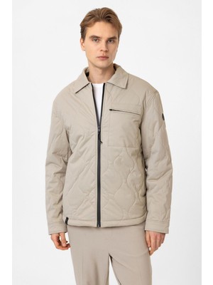 Bej Regular Fit Gömlek Yaka Puffer Mont