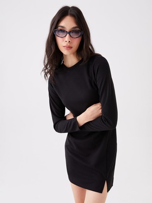 Lc Waikiki Yeni Sezon Bisiklet Yaka Düz Uzun Kollu Elbise