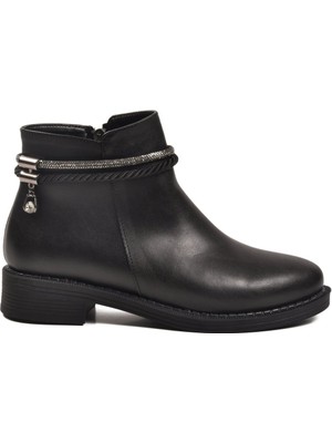 Walkway 325126 Z Siyah Cilt Kadın Fermuarlı Kaymaz Bot