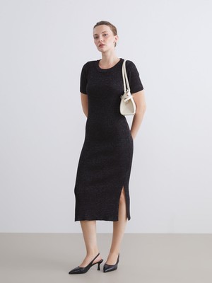 Lc Waikiki Yeni Sezon Bisiklet Yaka Parlak Görünümlü Triko Elbise