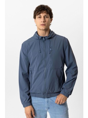 Back And Bond Indigo Regular Fit Kapüşonlu Rüzgar Geçirmez Yağmurluk