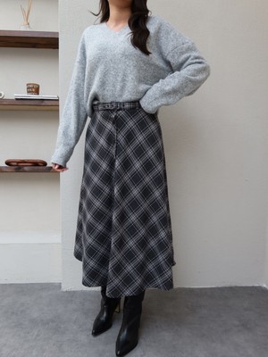 Esra Helvacı Ekose Desen Ön Düğmeli Etek