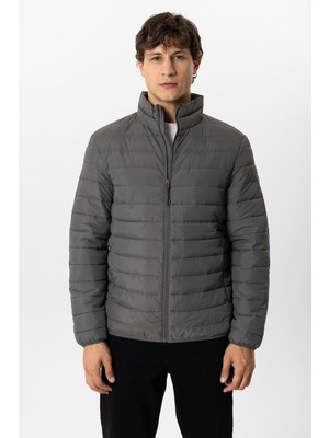 Antrasit Regular Fit Dik Yaka Puffer Şişme Mont
