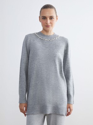 Lc Waikiki Yeni Sezon Bisiklet Yaka Taşlı Kadın Triko Tunik