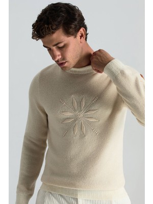 Hemington Kaşmir Yün Karışım Kar Desenli Ekru Kazak