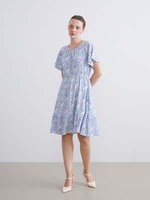 Lc Waikiki Yeni Sezon Bisiklet Yaka Çiçekli Pileli Elbise