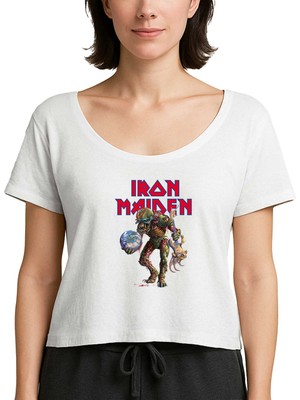 Z zepplin Iron Maiden Monster Guitarist Beyaz Kadın Tişört