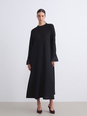 Lc Waikiki Yeni Sezon Büyük Beden Fırfırlı Dik Yaka Triko Elbise