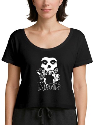 Zepplin Giyim Misfits Grup Logo Siyah Kadın Tişört