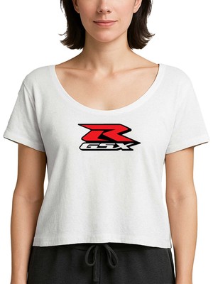 Z zepplin Suzuki Gsx-R Logosu Beyaz Kadın Tişört