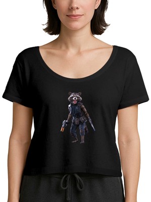 Zepplin Giyim Galaksinin Koruyucuları Roket Rakun Siyah Kadın Tişört