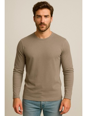 Axxel Erkek Toprak Rengi Pamuklu Likralı Süprem Uzun Kollu T-SHIRT-D240