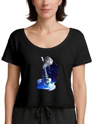 Z zepplin Nirvana Kurt Cobain Galaksi Siyah Kadın Tişört