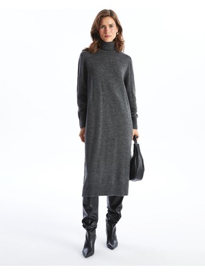 Lc Waikiki Yeni Sezon Balıkçı Yaka Düz Uzun Kollu Oversize Kadın Triko Elbise