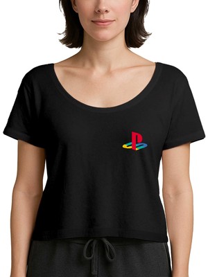 Zepplin Giyim Playstation Logo Color Siyah Kadın Tişört