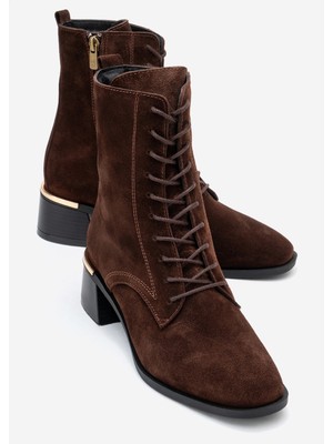 Luvi Avıa Kahverengi Süet Hakiki Deri Kadın Kalın Topuklu Bot